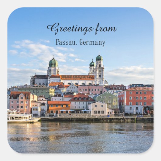 Greetings from Passau, Germany スクエアシール (正面)