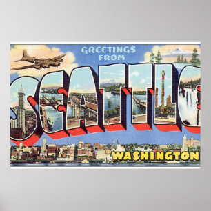 Greetings from Seattle Washington_Vintage Travel ポスター