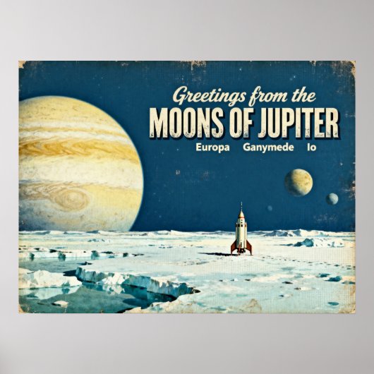Greetings from the Moons of Jupiter Retro Sci‑Fi P ポスター (正面)