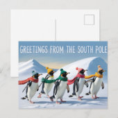 "Greetings from the South Pole" Penguin Design ポストカード (正面/裏面)
