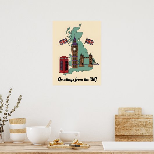 Greetings from the UK British Landmarks Travel ポスター (キッチン)