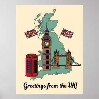 Greetings from the UK British Landmarks Travel ポスター