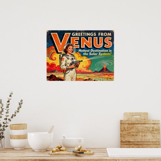 Greetings from Venus Retro Sci‑Fi Poster ポスター (キッチン)