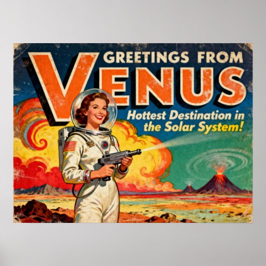 Greetings from Venus Retro Sci‑Fi Poster ポスター (正面)