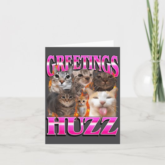 Greetings Huzz Funny Cat Meme Bootleg Graphic Men  カード (正面)