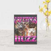 Greetings Huzz Funny Cat Meme Bootleg Graphic Men  カード (黄色い花)