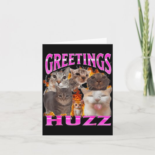 Greetings Huzz Funny Cat Meme Bootleg Graphic Men  カード (正面)