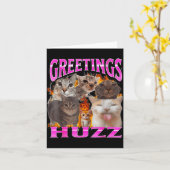 Greetings Huzz Funny Cat Meme Bootleg Graphic Men  カード (黄色い花)