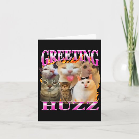 Greetings Huzz Funny Cat Meme Bootleg Graphic Men カード (正面)