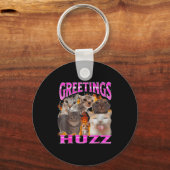 Greetings Huzz Funny Cat Meme Bootleg Graphic Men  キーホルダー (正面)