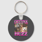 Greetings Huzz Funny Cat Meme Bootleg Graphic Men キーホルダー (正面)