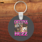 Greetings Huzz Funny Cat Meme Bootleg Graphic Men キーホルダー (正面)
