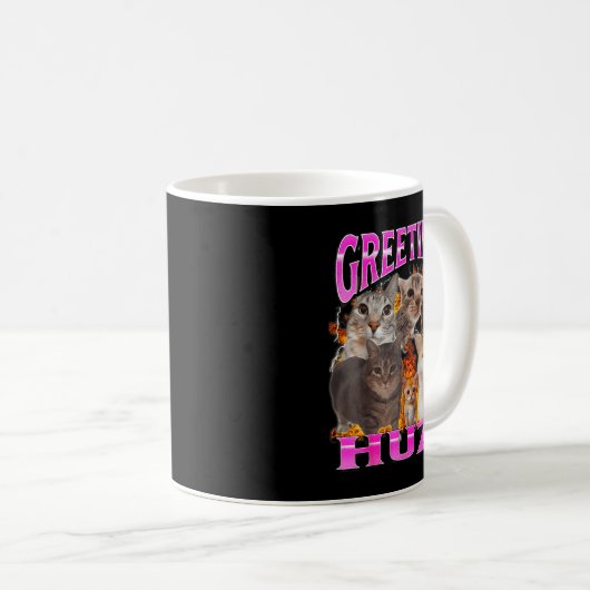 Greetings Huzz Funny Cat Meme Bootleg Graphic Men  コーヒーマグカップ (正面右)