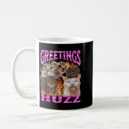 Greetings Huzz Funny Cat Meme Bootleg Graphic Men  コーヒーマグカップ (左)