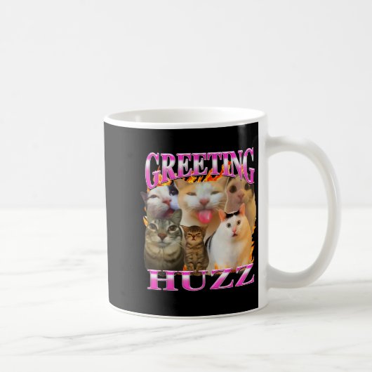 Greetings Huzz Funny Cat Meme Bootleg Graphic Men コーヒーマグカップ (右)