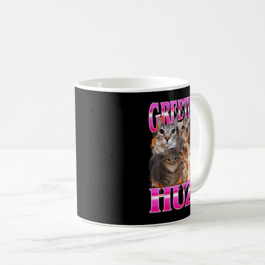 Greetings Huzz Funny Cat Meme Bootleg Graphic Men  コーヒーマグカップ (正面右)