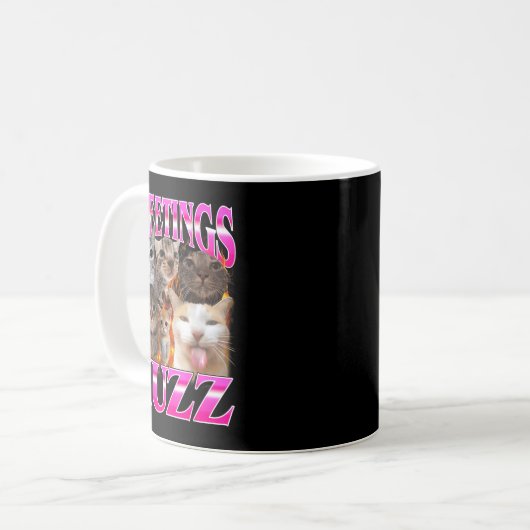 Greetings Huzz Funny Cat Meme Bootleg Graphic Men  コーヒーマグカップ (正面左)