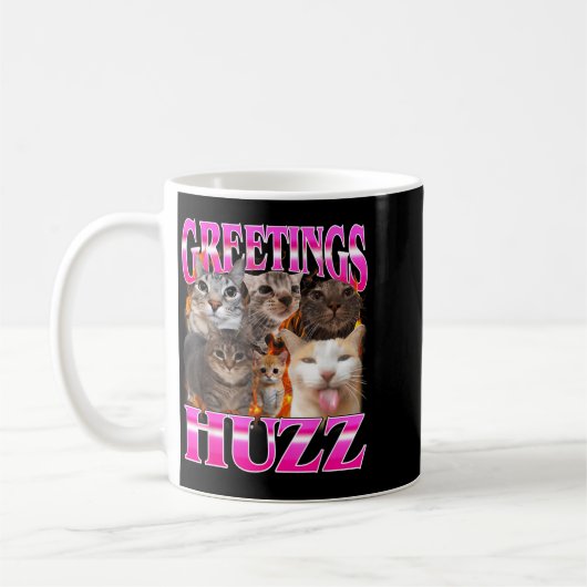 Greetings Huzz Funny Cat Meme Bootleg Graphic Men  コーヒーマグカップ (左)