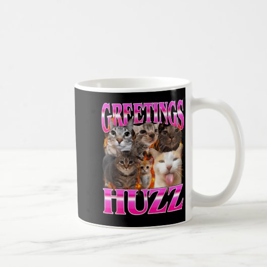 Greetings Huzz Funny Cat Meme Bootleg Graphic Men コーヒーマグカップ (右)
