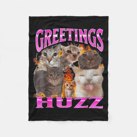 Greetings Huzz Funny Cat Meme Bootleg Graphic Men  フリースブランケット (正面)