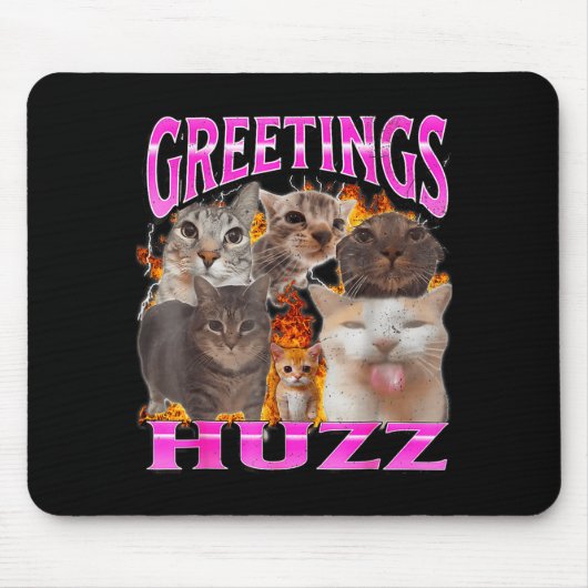 Greetings Huzz Funny Cat Meme Bootleg Graphic Men マウスパッド (正面)