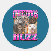 Greetings Huzz Funny Cat Meme Bootleg Graphic Men  ラウンドシール (正面)
