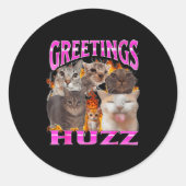 Greetings Huzz Funny Cat Meme Bootleg Graphic Men ラウンドシール (正面)