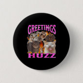 Greetings Huzz Funny Cat Meme Bootleg Graphic Men 缶バッジ (正面)
