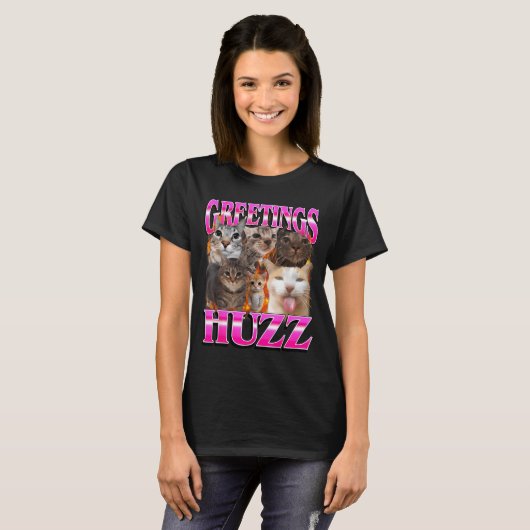 Greetings Huzz Funny Cat Meme Bootleg Graphic Men  Tシャツ (正面フル)