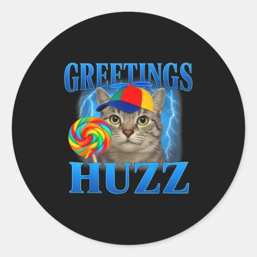 Greetings Huzz Funny Cat Meme Design For Men Women ラウンドシール (正面)