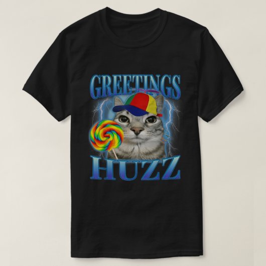 Greetings Huzz Lollipop Cat Meme Tシャツ (デザイン正面)