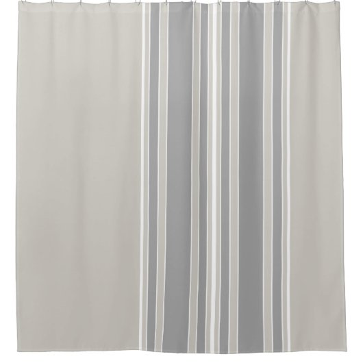 GreigeとGrayストライプの中心から外モダン#D3CFC7 シャワーカーテン (正面)