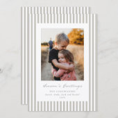 Greige/Beige Stripes Season's Greetings Flat Photo シーズンカード (正面/裏面)