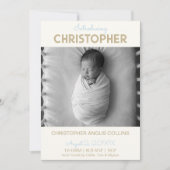 Greige Modern Quatrefoil Birth Announcement Card (正面)