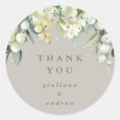 Greige Snowberry+Eucalyptus 結婚's Thank You ラウンドシール (正面)