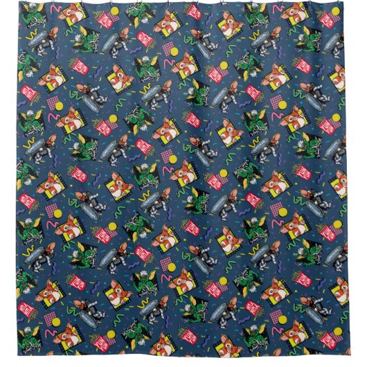 Gremlins™ 80's Retrowave Pattern シャワーカーテン (正面)