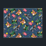 Gremlins™ 80's Retrowave Pattern ポストカード<br><div class="desc">Bring the party (and the chaos) with this vibrant Gremlins™ all-over pattern design! Featuring fan-favorite characters Gizmo and Stripe in playful poses alongside retro TV screens, popcorn, soda cups, planes, and colorful confetti accents, this artwork captures the mischievous, movie-night energy fans adore. Set against a bold blue background with bright...</div>