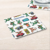 Gremlins™ Sticker Fun Pattern スクエアペーパーコースター (アングル)