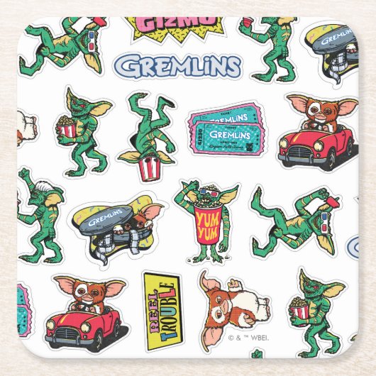 Gremlins™ Sticker Fun Pattern スクエアペーパーコースター (正面)