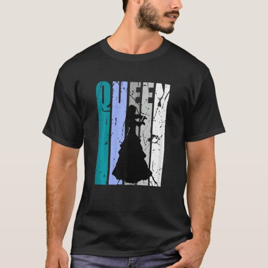 Gren Distressed Violin Queen Teal Grey Theme Violi Tシャツ (正面)