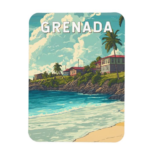 Grenada Illustration Travel Art Vintage マグネット (縦)