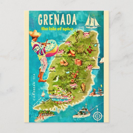 Grenada Island Map Postcard ポストカード (正面)