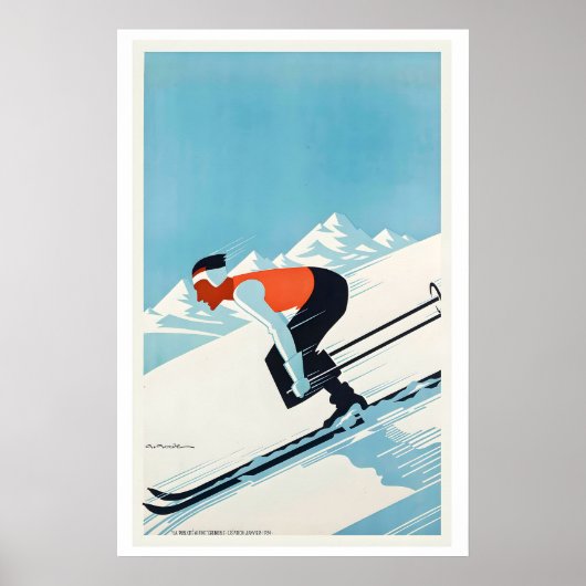 Grenoble France Vintage Ski Poster ポスター (正面)