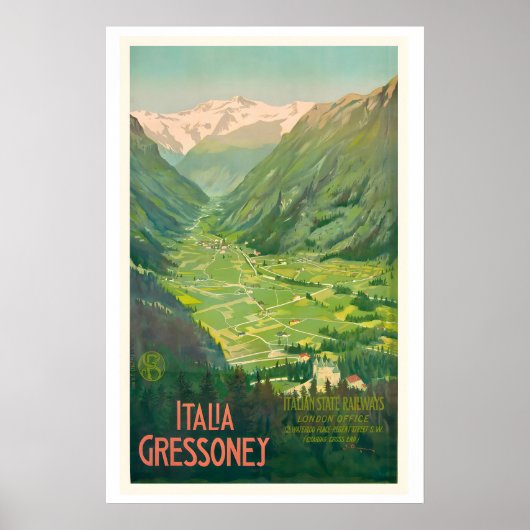 Gressoney Italy Italian State Railroad Vintage ポスター (正面)