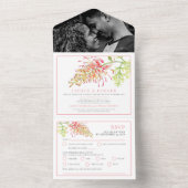 Grevillea水色フローラ結婚式RSVPオプション オールインワン招待状 (内側)