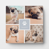 Grey | 犬の名前と足跡のペット写真コラージュ フォトプラーク (正面)
