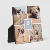 Grey | 犬の名前と足跡のペット写真コラージュ フォトプラーク (正面)