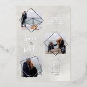  Grey 3 Multi Photos Collage Pet Dog Wedding idea 箔招待状 (正面)