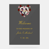 Grey Acrylic Wedding Welcome Sign - Floral Heart アクリルサイン (正面)