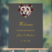 Grey Acrylic Wedding Welcome Sign - Floral Heart アクリルサイン (ニュートラル)